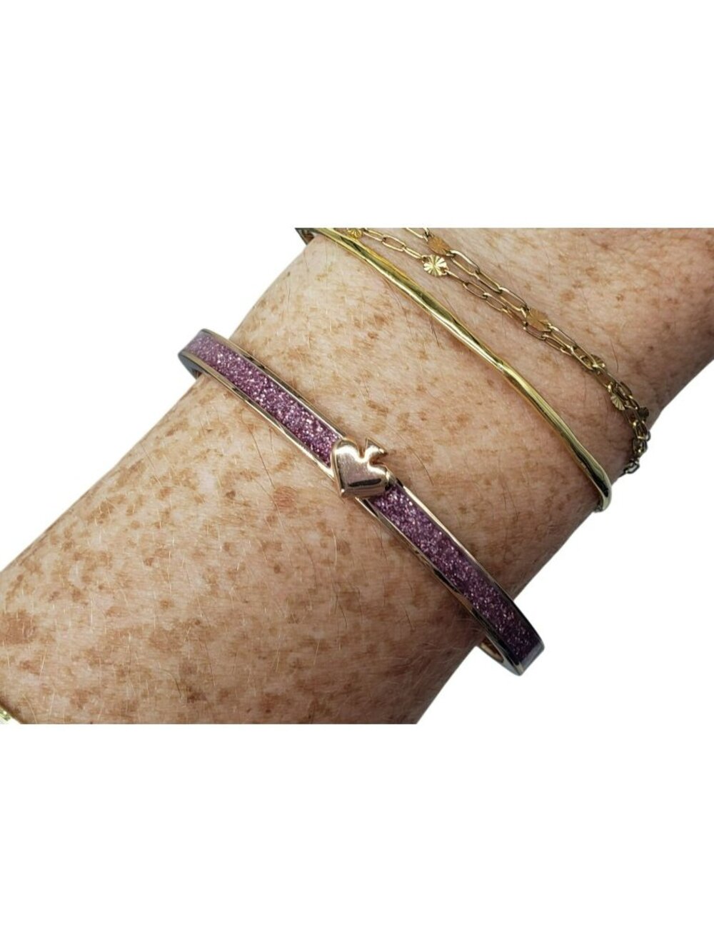 Kate Spade Pink Glitter Gold Tone Hinged Bangle Bracelet - Picture 2 of 10